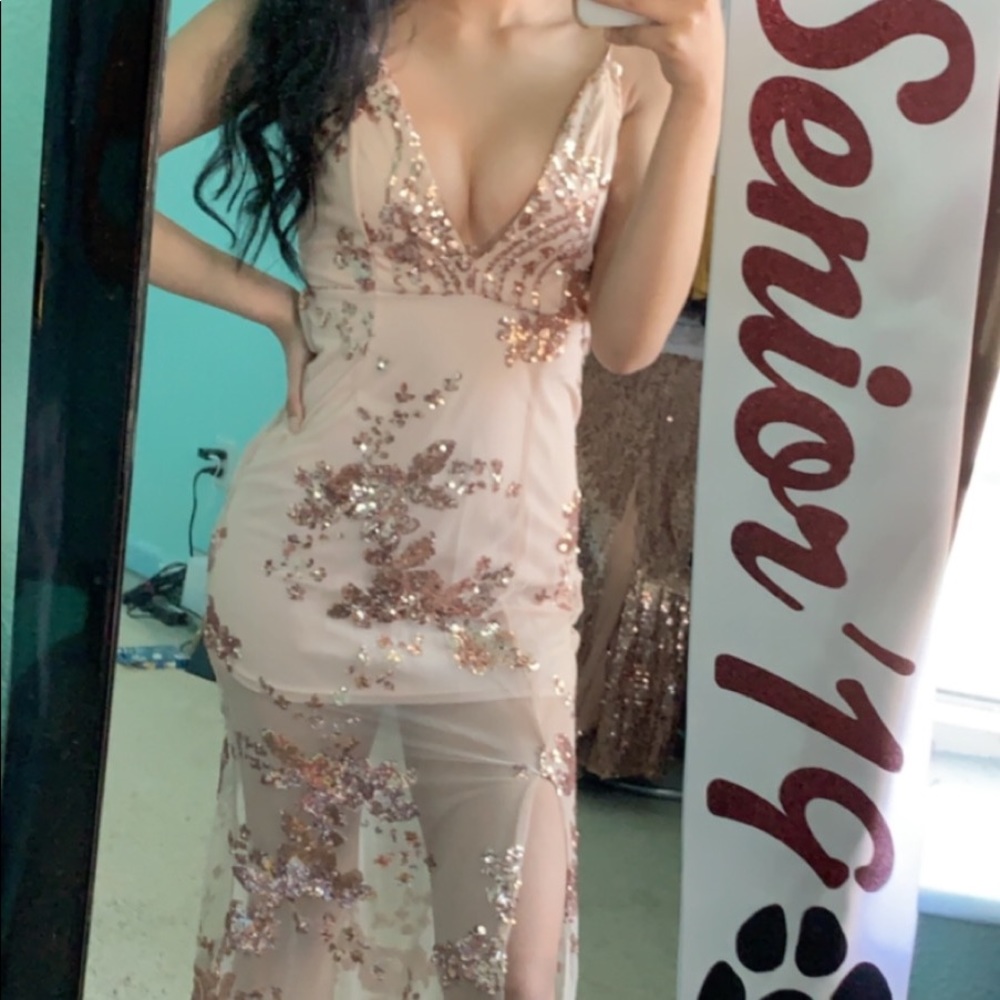 Rose gold and nude dress